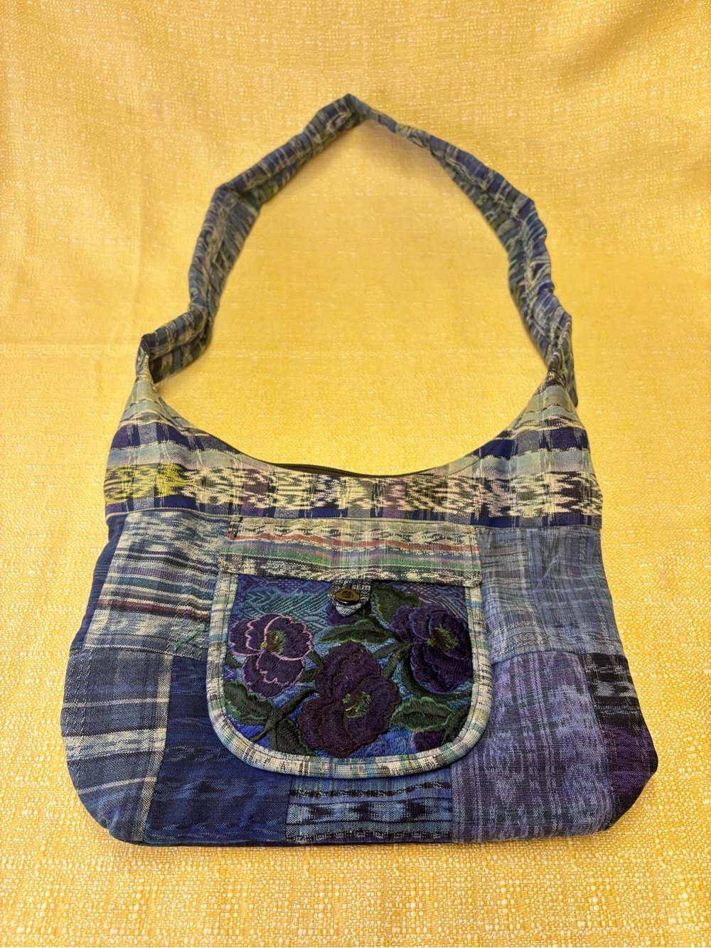 Handcrafted Blue & Purple Floral Patchwork Shoulder Bag